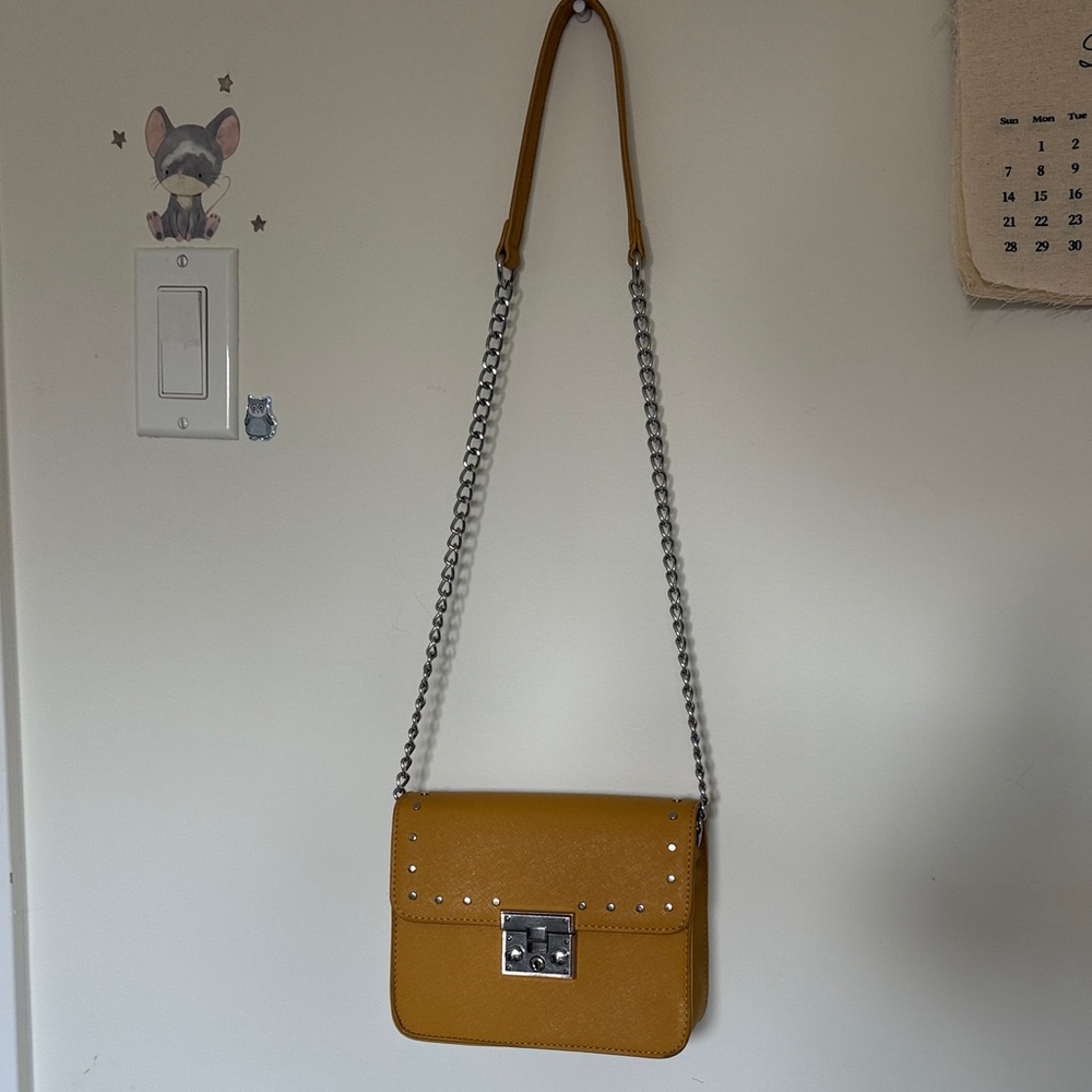 Dynamite Mustard Crossbody Bag with Silver Chain